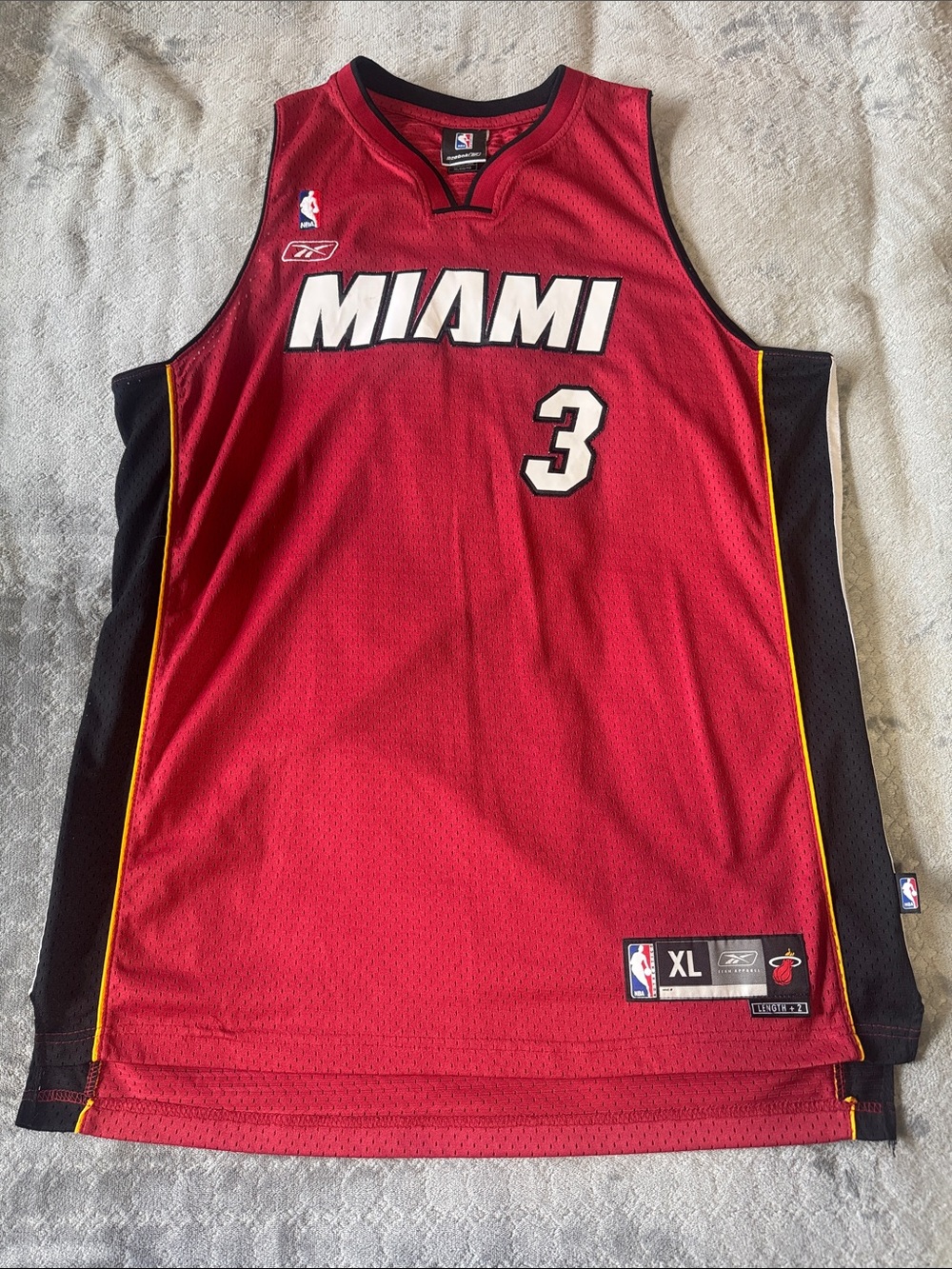 Reebok Red Miami Heat #3 Basketball Jersey with Black Panels Length +2